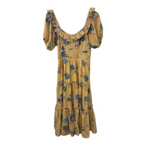 SundayUp Elegant Yellow Floral Midi Dress small